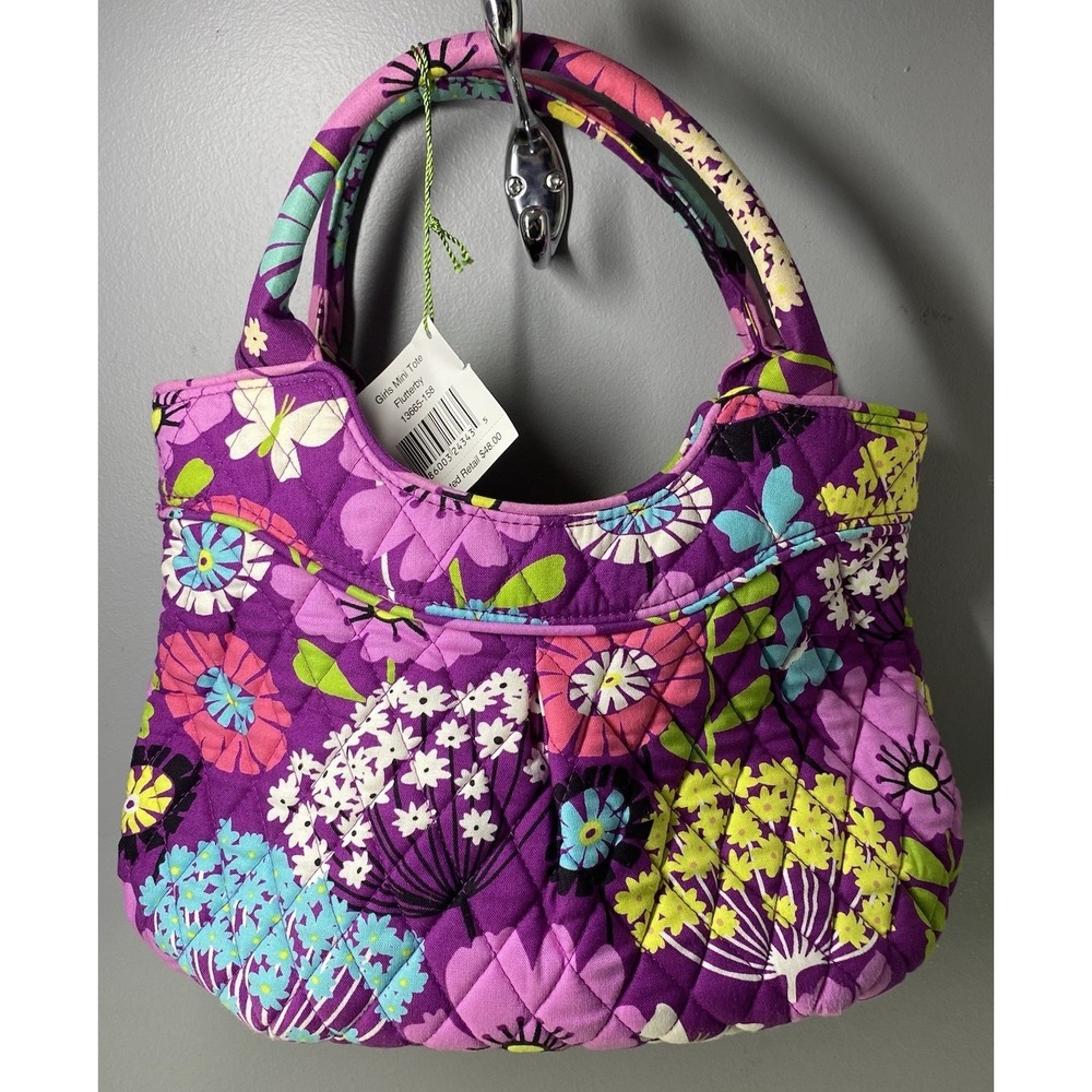 Vera Bradley Flutterby Purse Shoulder Bag Purple Flower Butterfly NWT 8.5x12x4" - Picture 2 of 11
